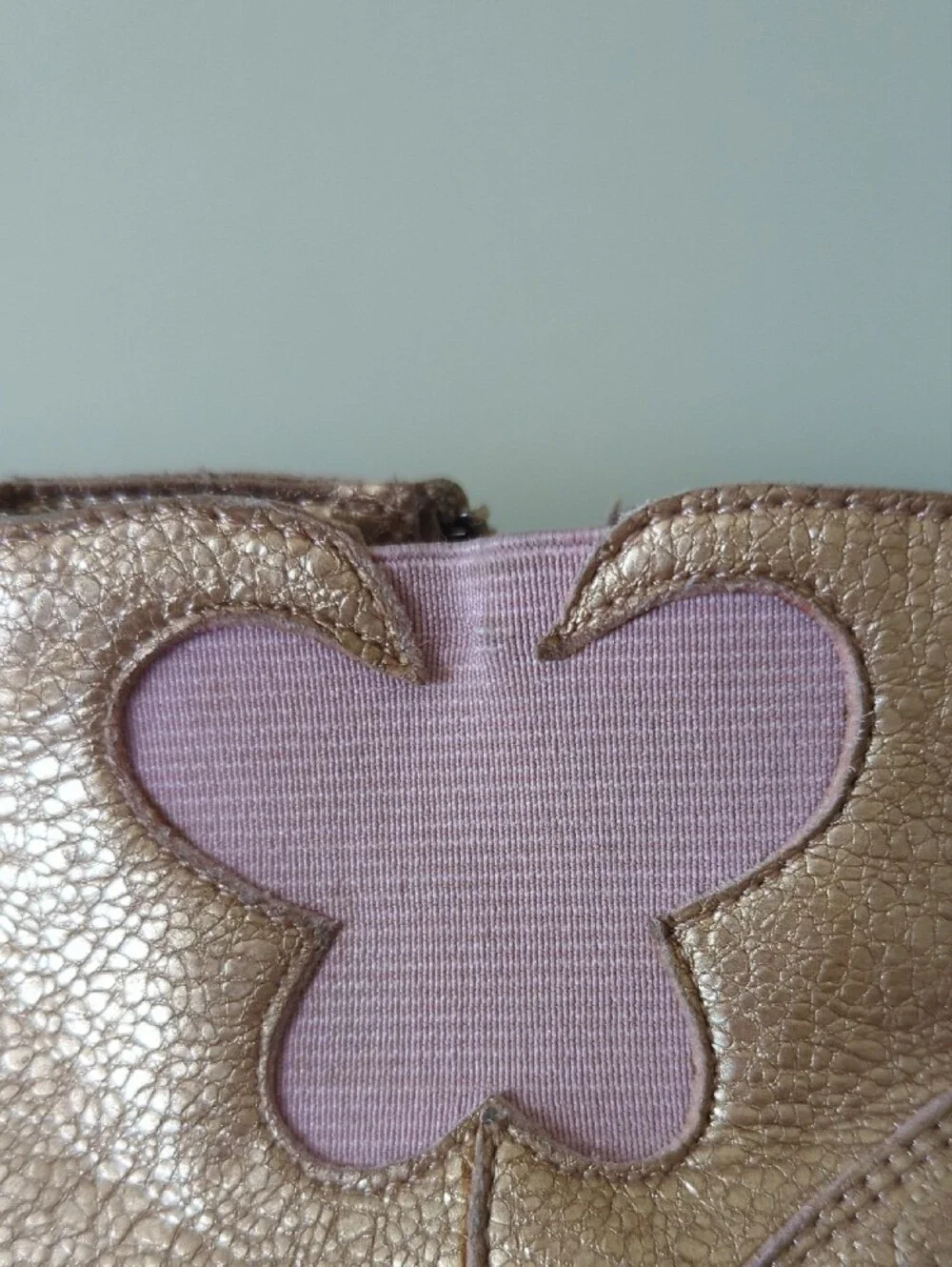 Livie & Luca Metallic Rose Gold Boots with Pink Butterfly